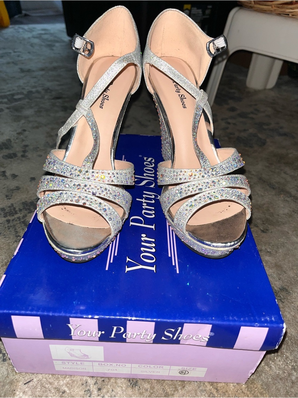 Silver Rhinestone Strappy Platform Heels